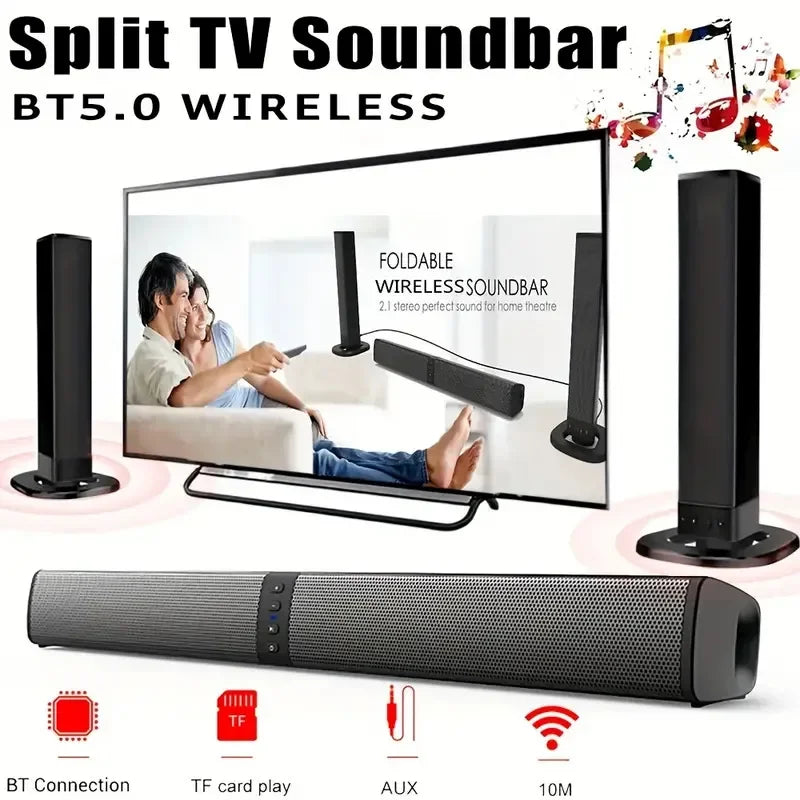Wireless Bluetooth TV Sound Bar 2 Speaker System Home Theater Subwoofer Soundbar Portable Loud Rechargeable 2 IN1 Speaker Zpaxo