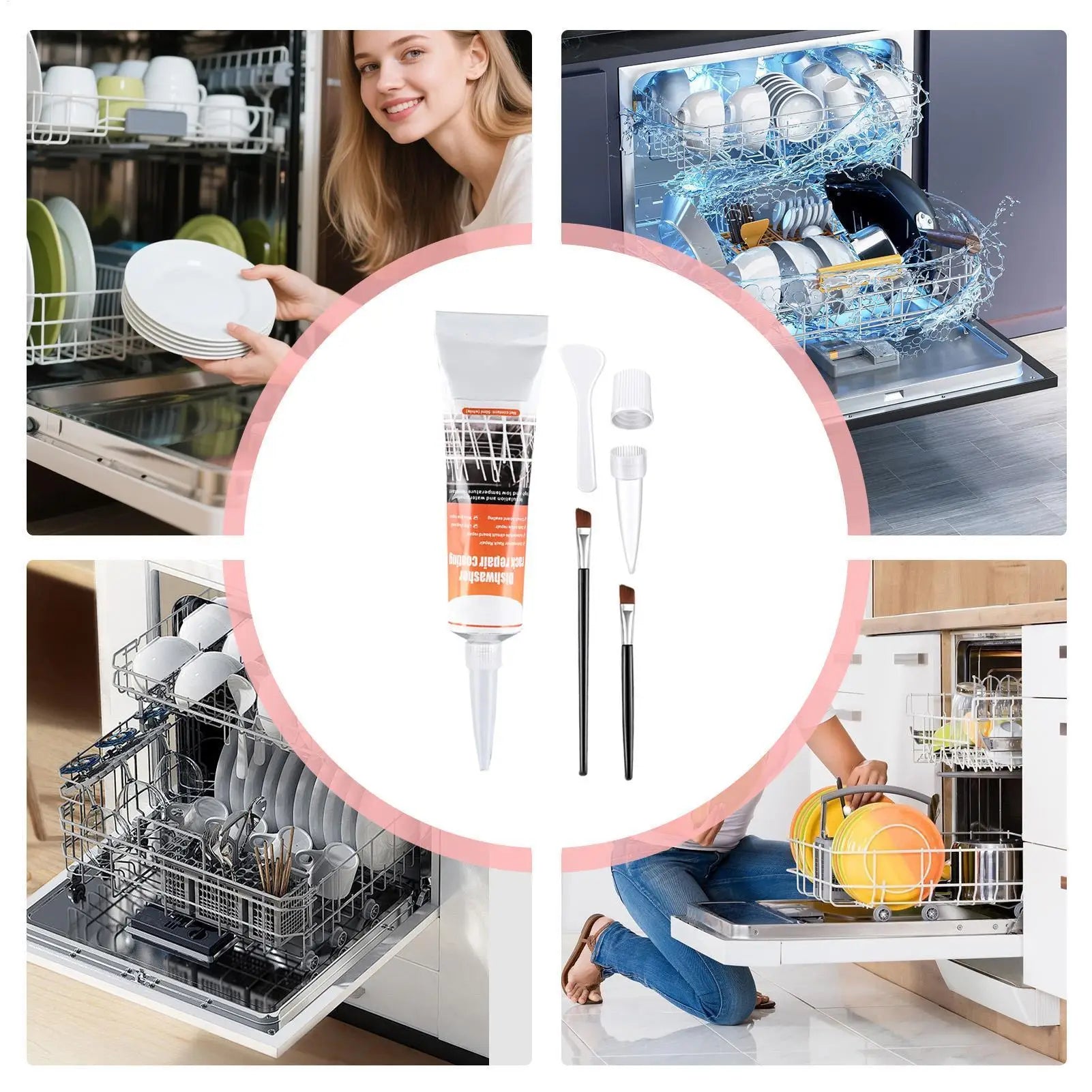 Dishwasher Basket Repair Kit 50ml Coating Long-Lasting Gel with 2 Brushes Dishwasher Rack Repair Adhesive for Kitchen Home Ovens Zpaxo