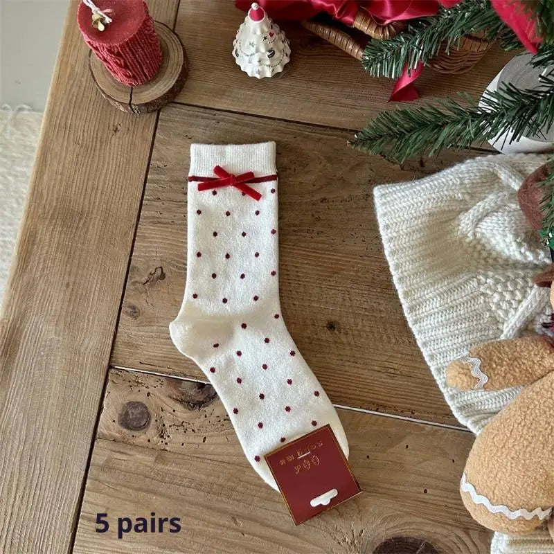 5 Pairs Christmas Socks Women Cute Santa Claus Autumn Winter Elk Zpaxo One Size D