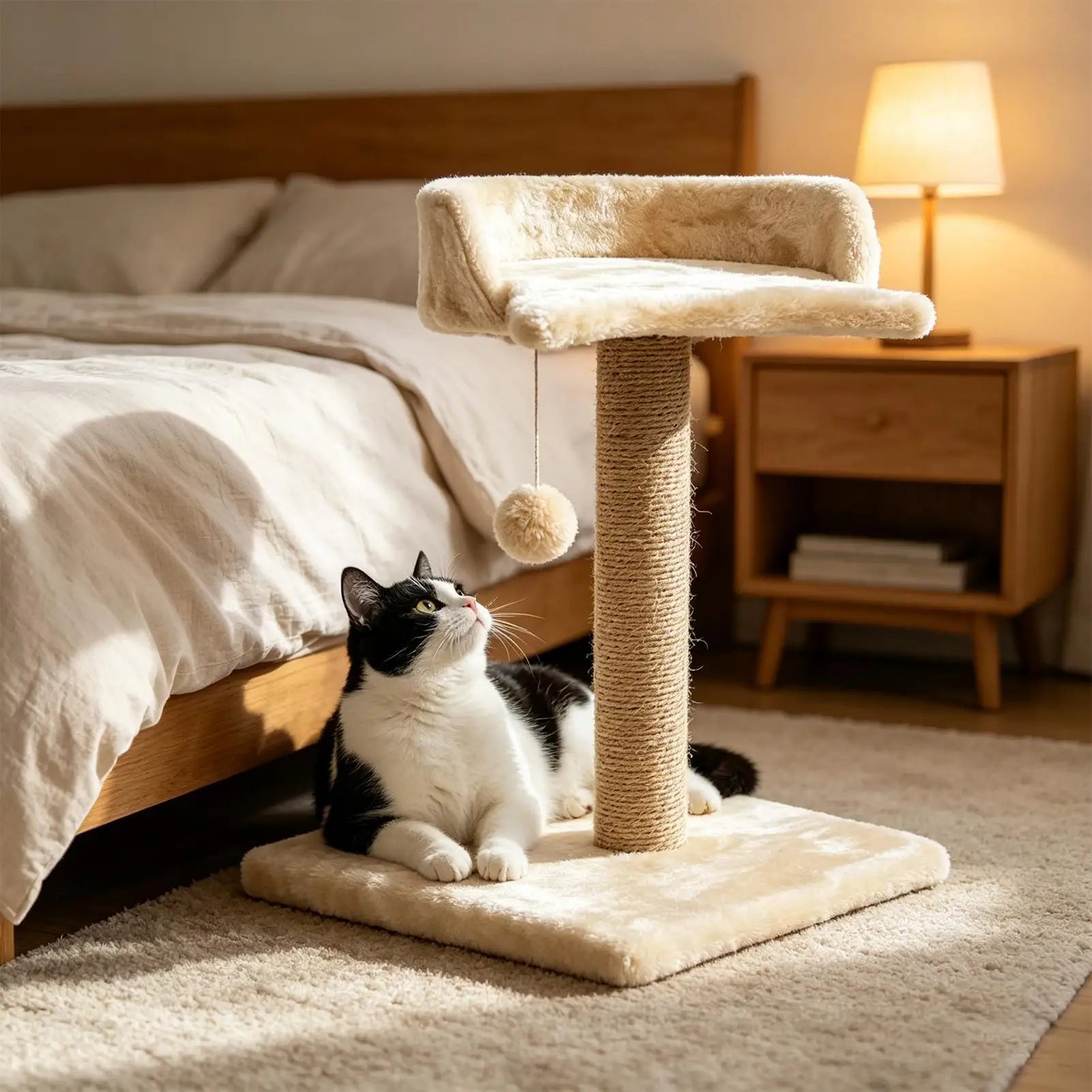 Cat Scratcher Tall Interactive Tower Plush Ball Ornament Post Indoor