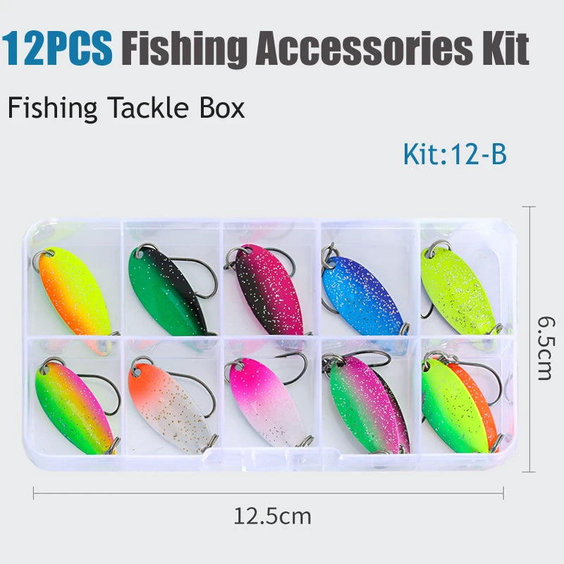 43-Piece Metal Spoon Trout Lure Set – Wobbler Jigging Tackle Fishing Spoon Lure Set Zpaxo LSKIT-12B