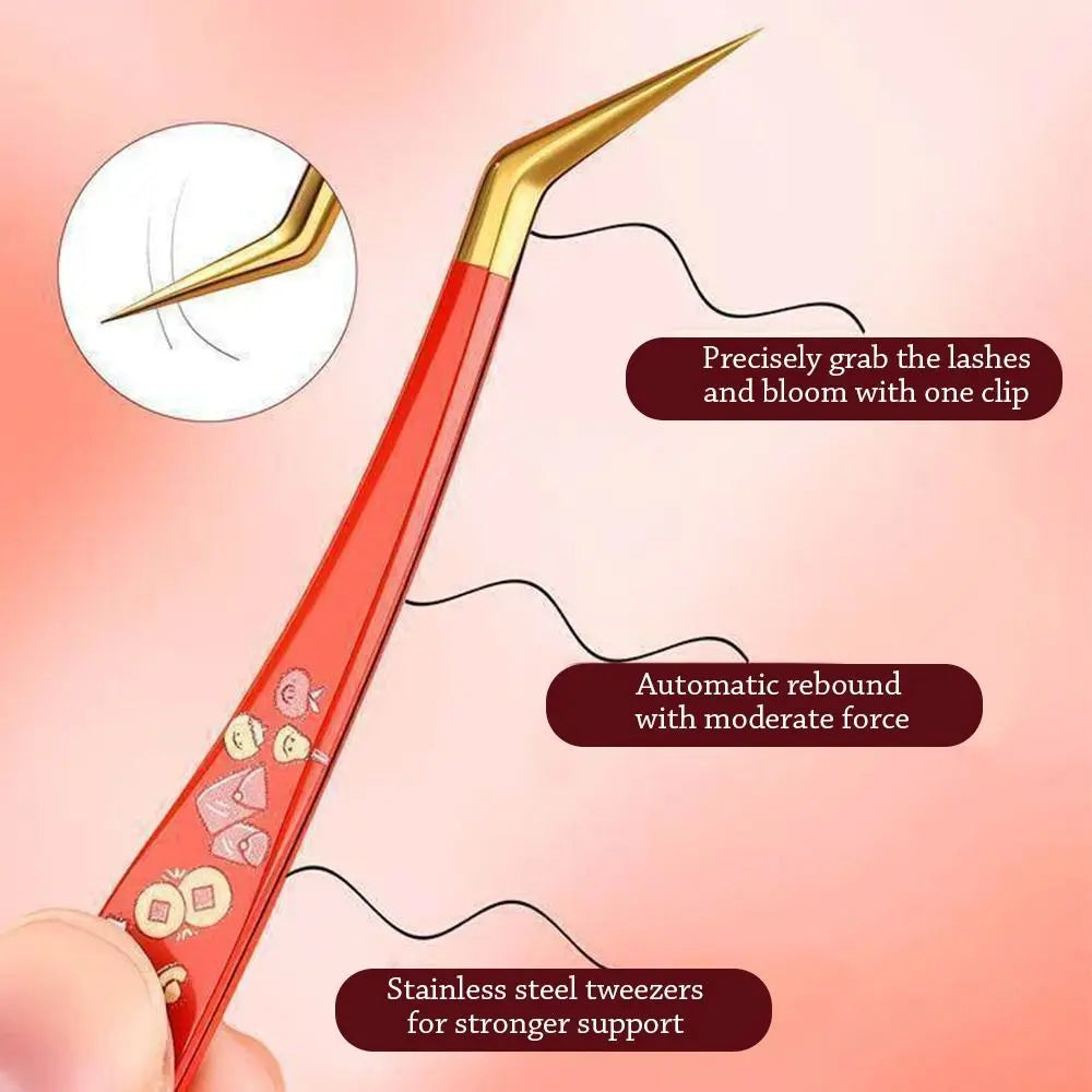 Stainless Steel Curved Stickers Tweezers Anti-static Cartoon Lashes Extension Tweezer High Precision Eyelash Curler Zpaxo