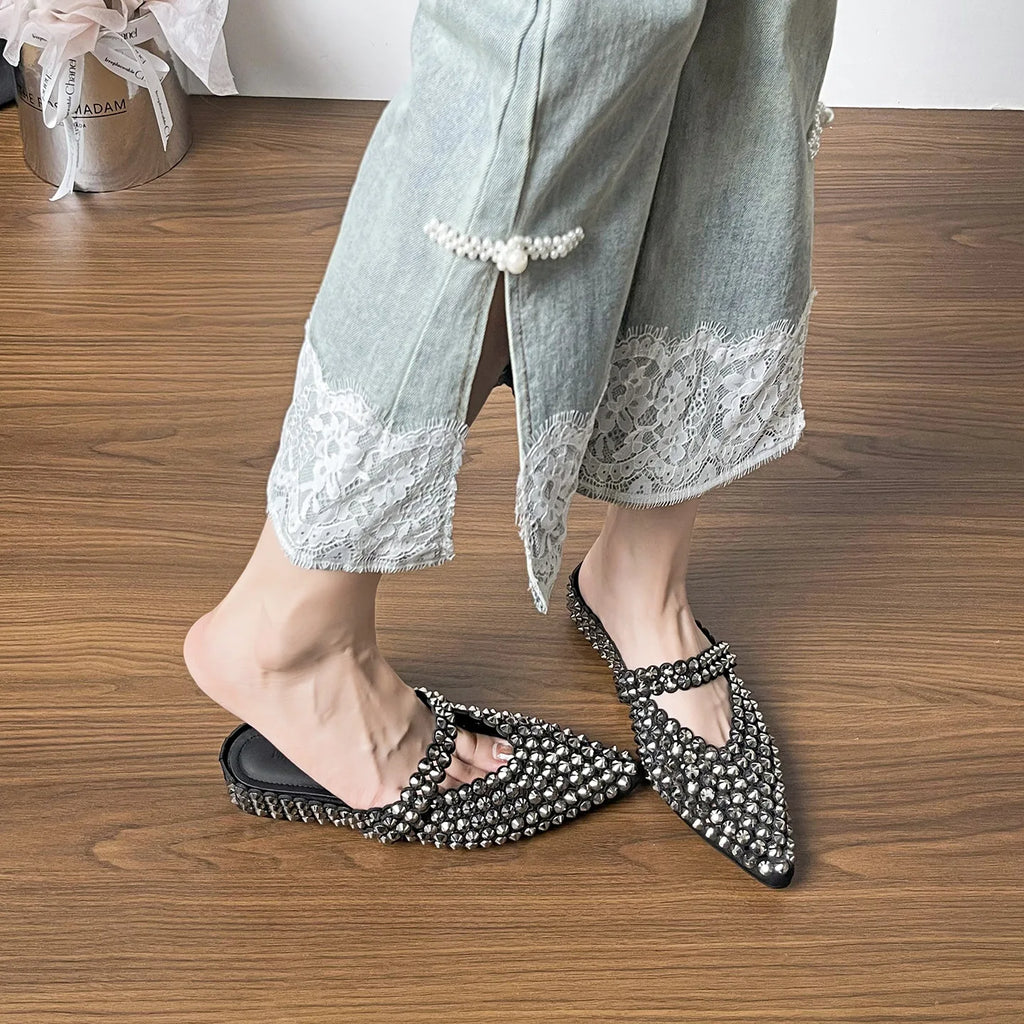 Slippers for Women Summer and Autumn Diamonds Mary Jane Shoes Women's Flat 2025 New Increased Height Shallow Women's Slippers Zpaxo