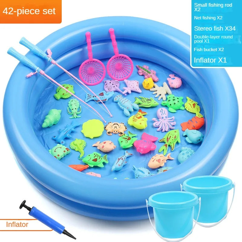 Magnetic Fishing Toy Pool for Boys and Girls, Fun Game for Playing Home, Summer Puzzle Square Night Market Stall Set Zpaxo suit C