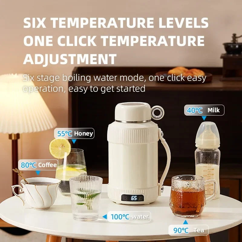 1200ml Electric Kettle Portable Kettle Stainless Steel Reservation Insulation Kettle Adjust Temperature Travel Boil Water Kettle Zpaxo