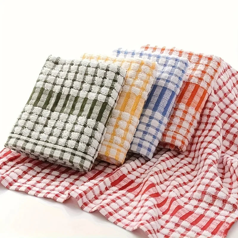 Absorbent Plaid Dish Towels Reusable Cleaning Cloths Kitchen Bedroom