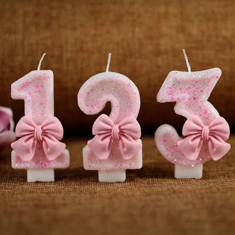 Cute Pink Bow 3D Digital Cake Candles Suitable Birthday Party
