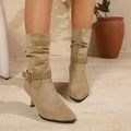 Fashion Design Chain Metal Buckle Mid Calf Boots Woman Vintage