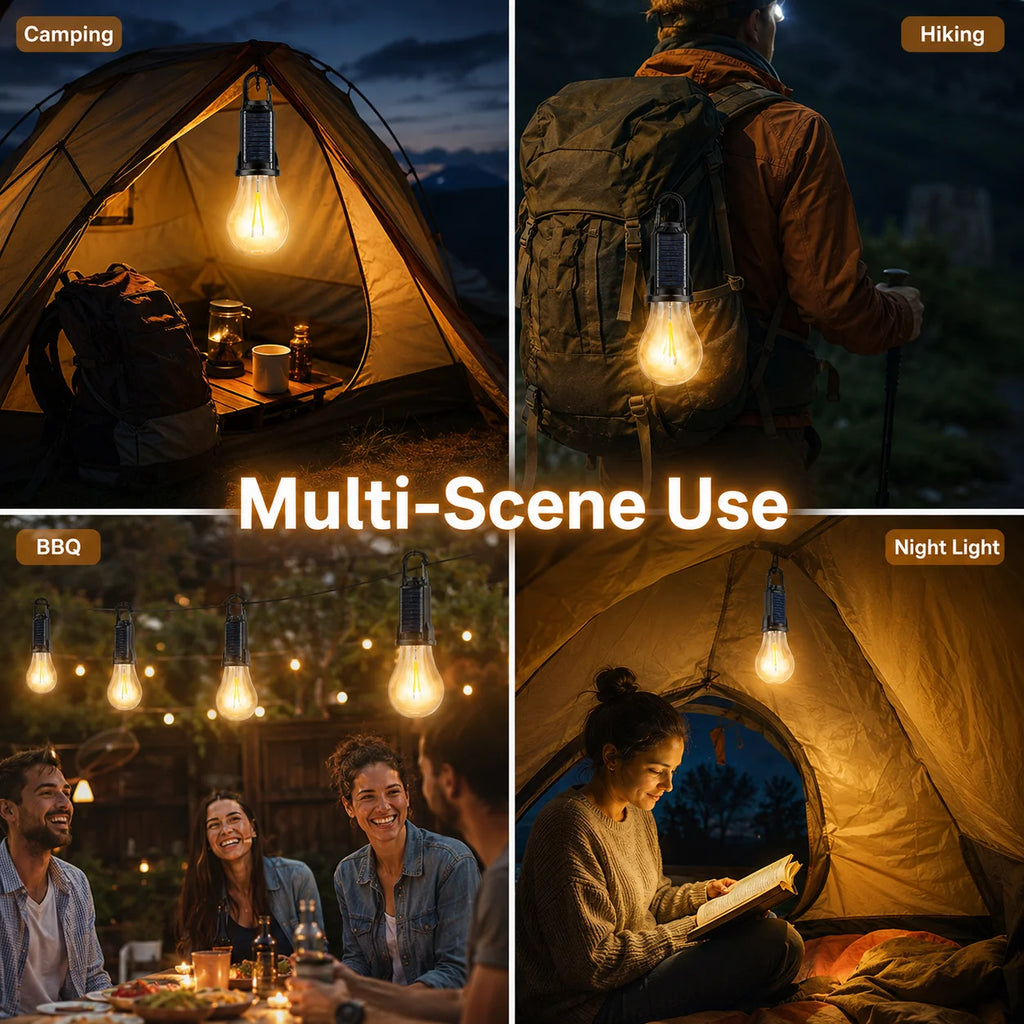 Solar Camping Light Bulb USB Rechargeable Hanging Tent Lamp Waterproof Portable Outdoor Lantern for Camping BBQ Garden Decor Zpaxo