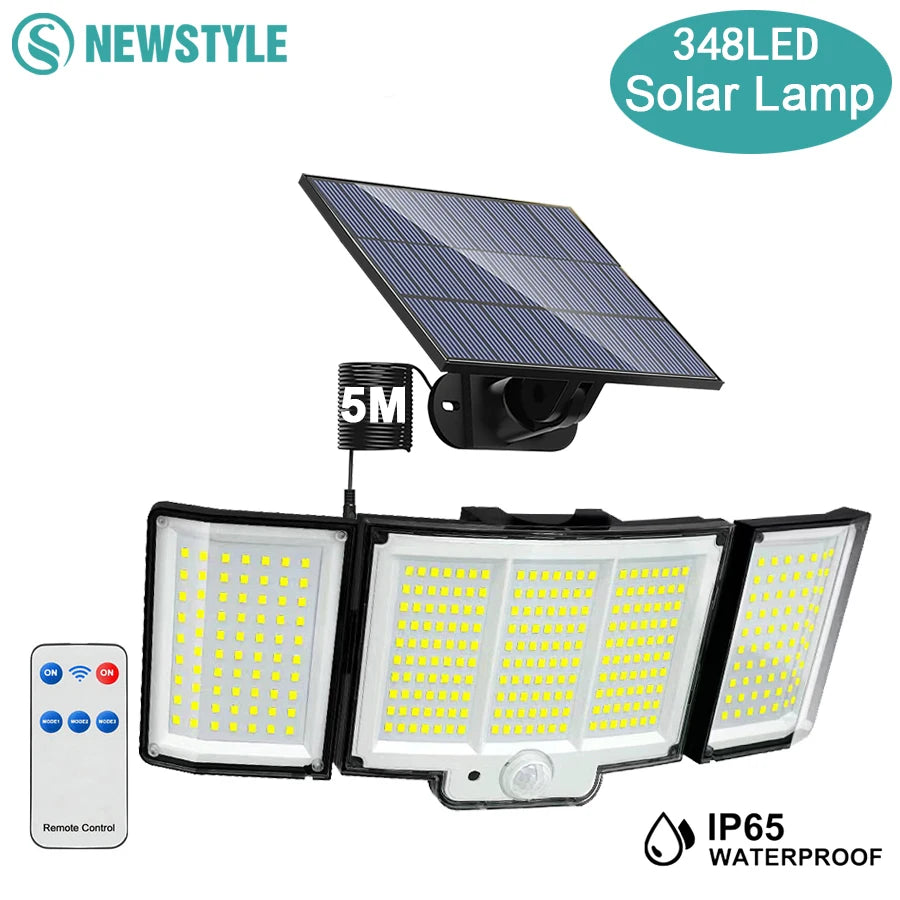 Outdoor Solar Lights Motion Sensor 200/348LEDS Solar Powered Flood Lights Remote Security Wall Lights Waterproof Yard Patio Gard Zpaxo