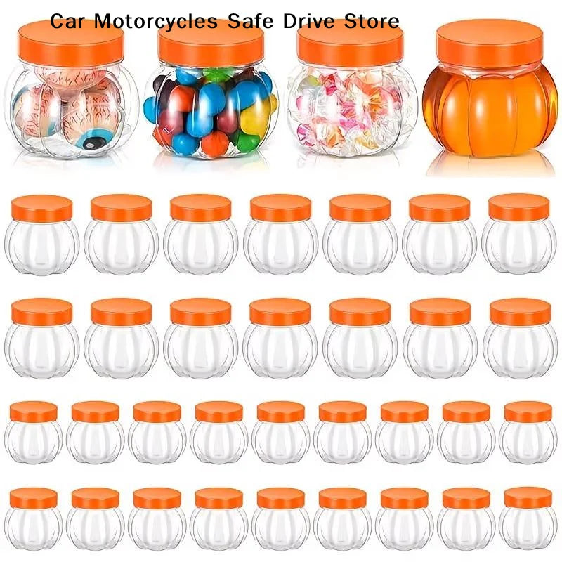 5 Clear Pumpkin Candy Jars Food Grade Plastic Storage Lids Kids