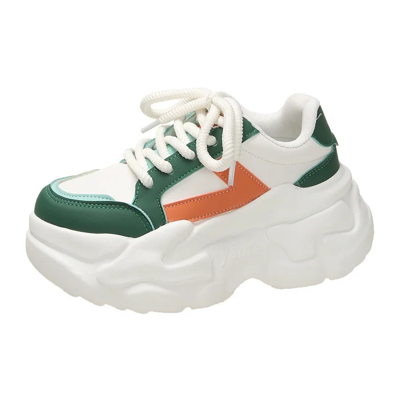 Women Autumn Fashion Hidden Heels Sports Dad Shoes Spring Platform Zpaxo green 36(Foot 23cm) China Mainland