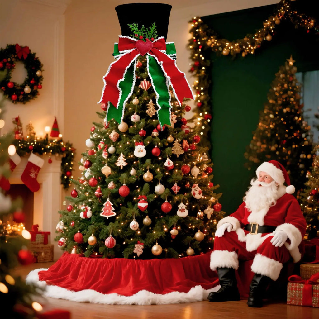Christmas Tree Topper – Velvet Heart Bow Holiday Ornament