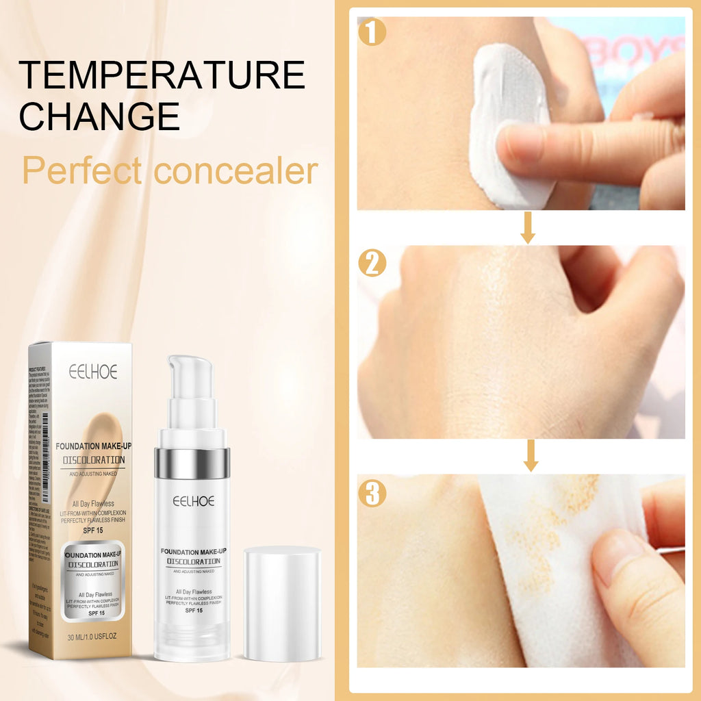 Color Changing Foundation Serum for Natural Glow Lightweight Full Coverage Long Moisturizing Finish 30ml Sensitive Skin Friendly Zpaxo