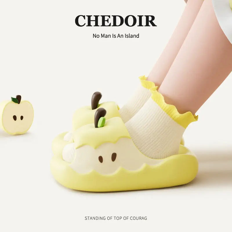 SHAJI Cute Cartoon Apple Womens Slippers Summer Fruit EVA Platform