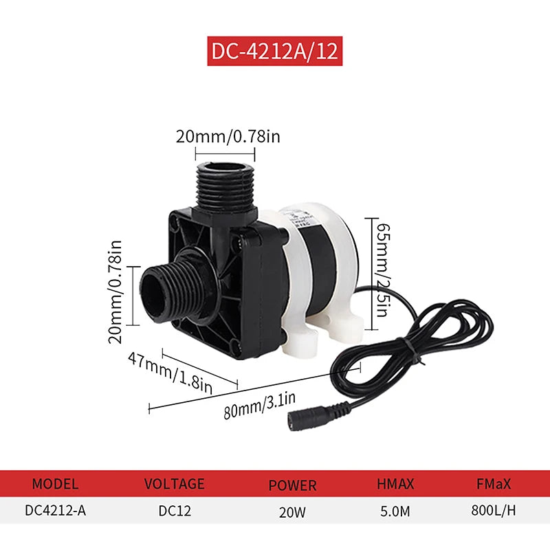 12V/24V DC Brushless Solar Water Pump – IP68, 800L/H Quiet