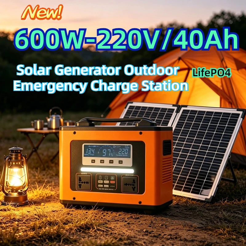 LiFePO4 600W Portable Power Station AC 220V 40Ah Solar Generator Storage Energy Power Bank for Camping Travel RV Home Emergency Zpaxo