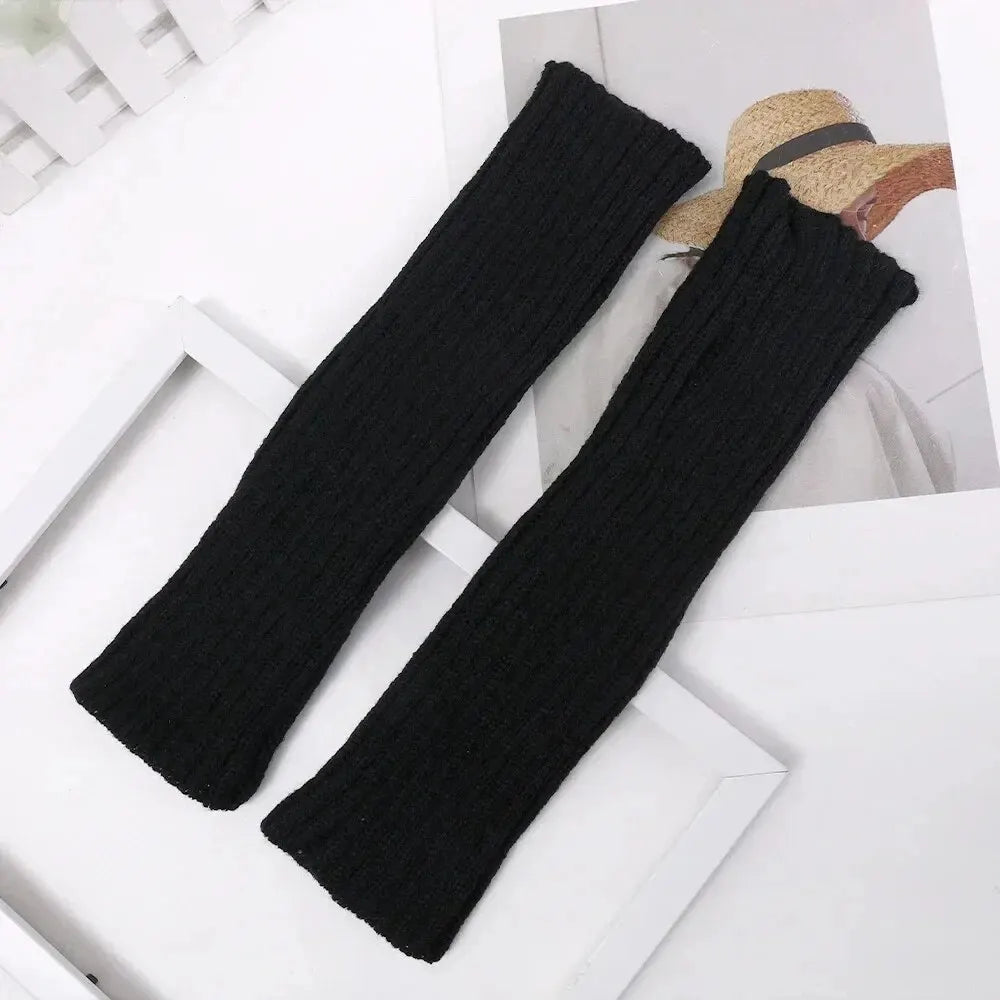 Y2K Fingerless Mittens Women Knitted Gloves Cosplay Anime Gloves Winter Arm Warmers Punk Gothic Harajuku Knit Mitten Arm Sleeves Zpaxo ST015-Black