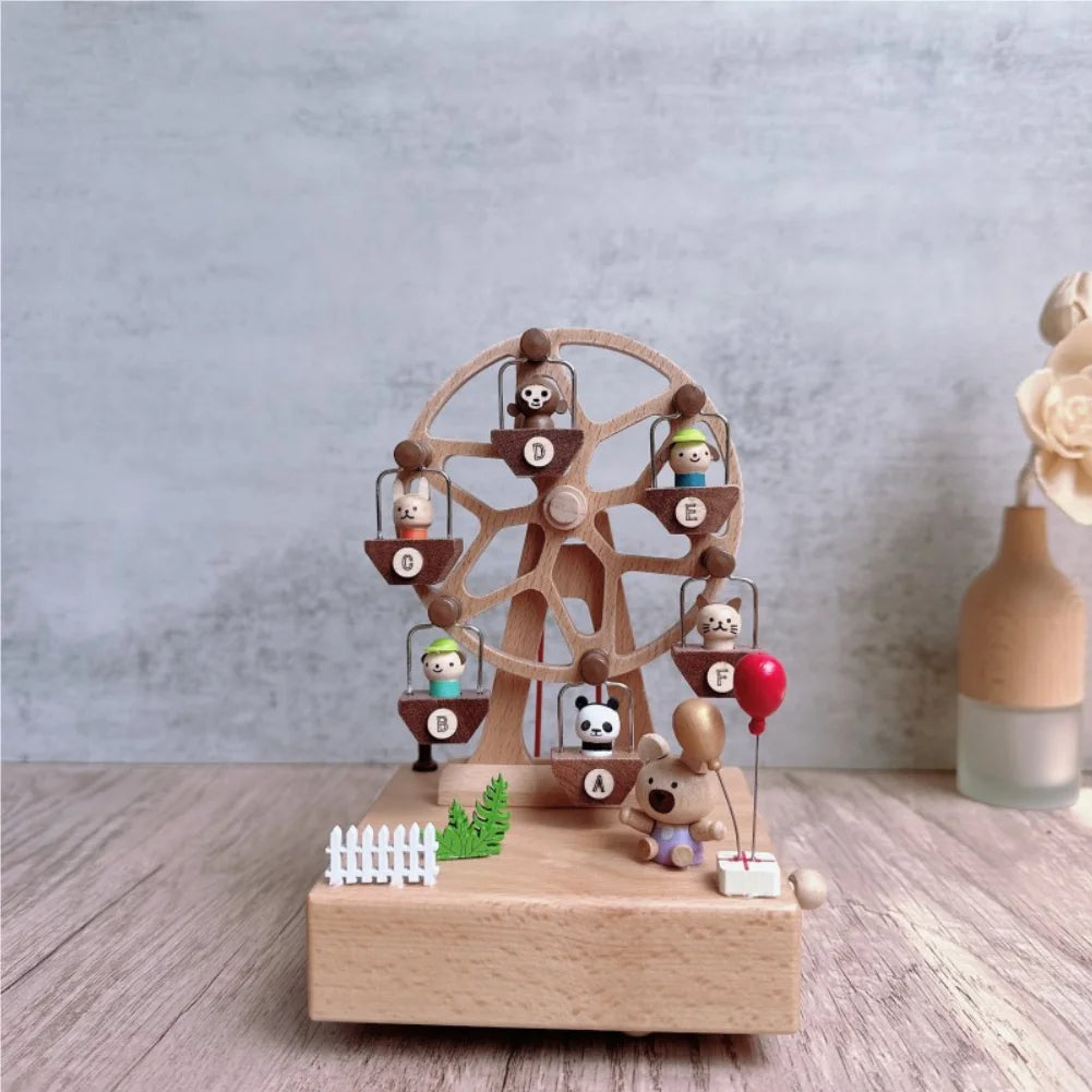 Animal Ferris Wheel Music Box Mechanical Wind-Up Rotating Carousel Wooden Music Box Gift for Boys and Girls Zpaxo WHITE