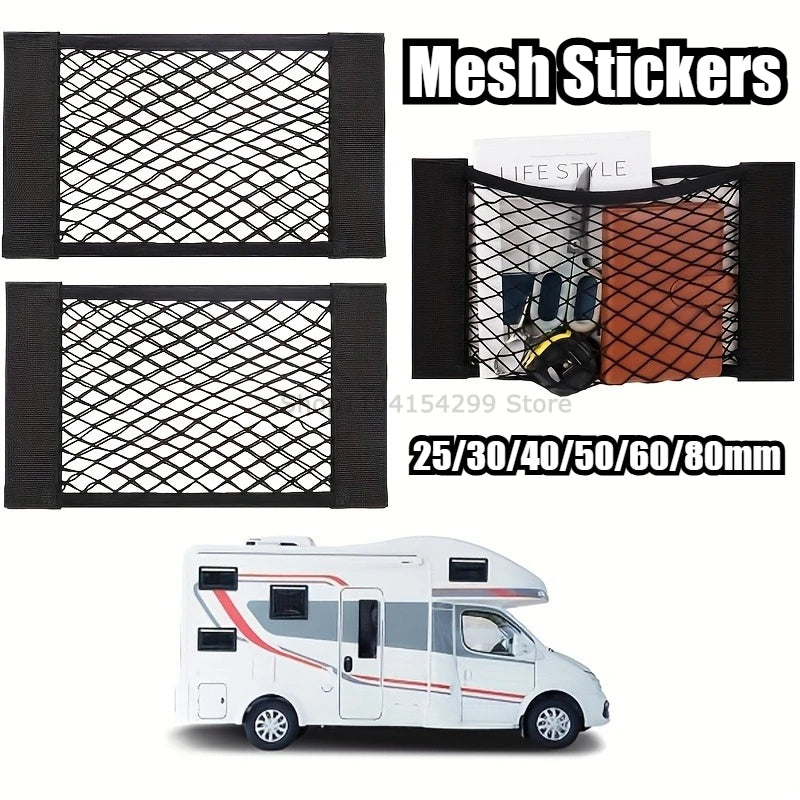 Car Seat Back Organizer Trunk Net Mesh Pocket Elastic String Net Magic Sticker Universal Portable Storage Bag Car Accessories Zpaxo