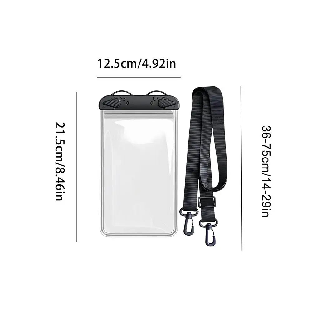 Transparent Waterproof Phone Case Touch Screen Under 7.0 inches Phone Cover with Lanyard Phone Sealed Bag Swimming Diving Zpaxo Black