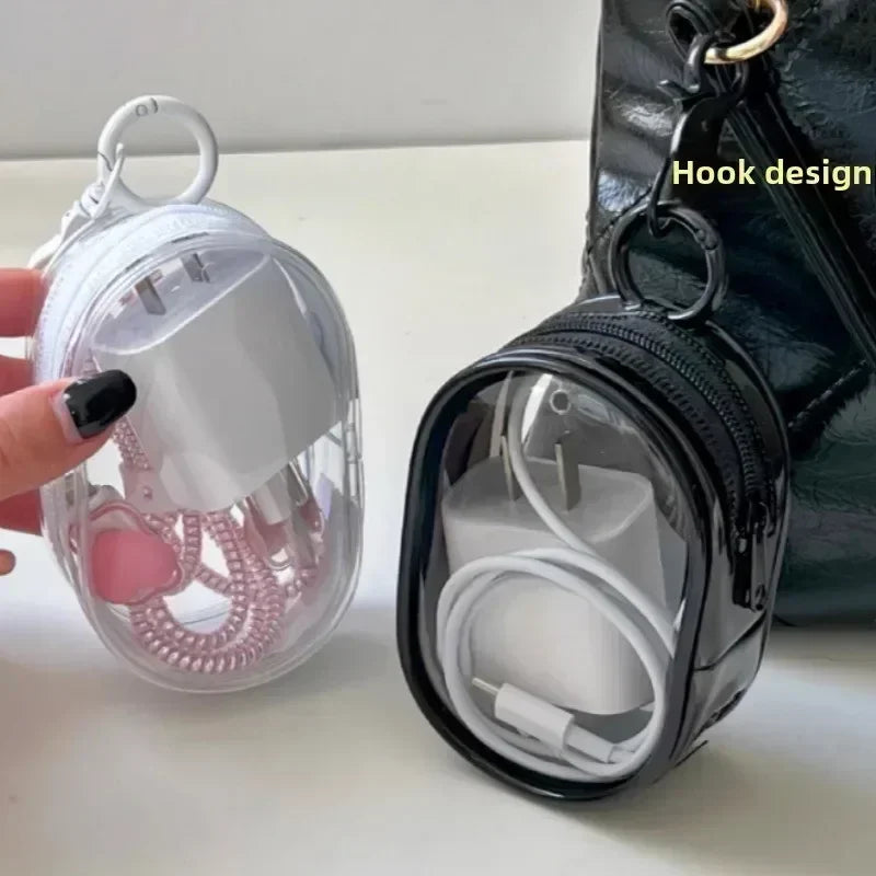 New 1/10PCS Data Cable Charger Charging Storage Transparent Coiling Travel Earphone Storage Case Mobile Phone Organizer Pouch Zpaxo