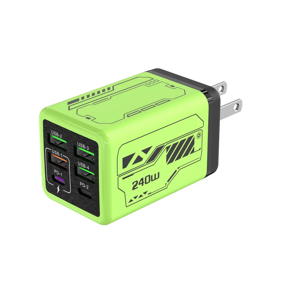 6 in 1 240W USB C Charger PD Fast Charging Mobile Phone Charger Adapter Quinck Charge 3.0 Wall PD USB Type C Charger Zpaxo US Green