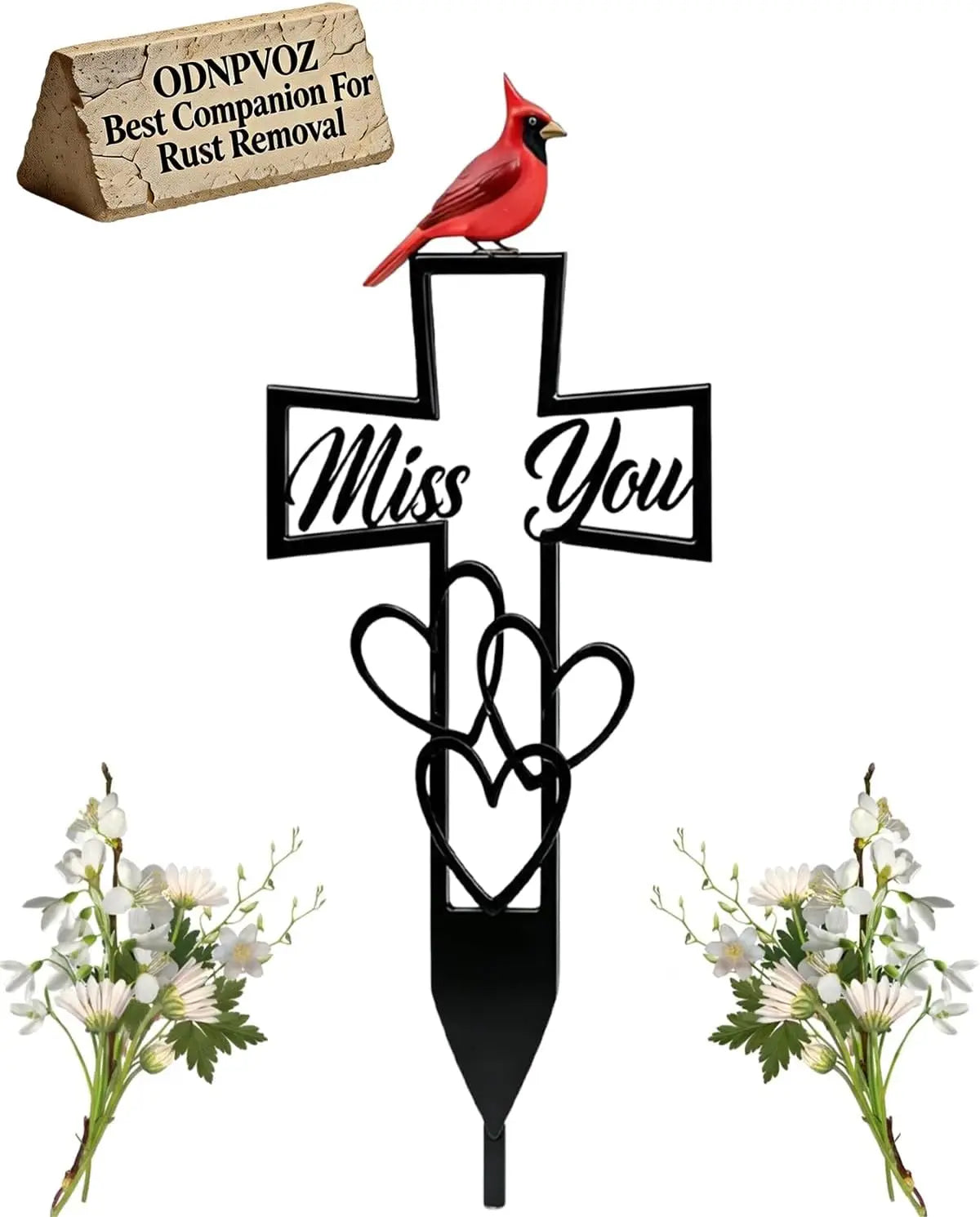 Metal Cemetery Memorial Plaque | Cross Cardinal Heart Garden Stake