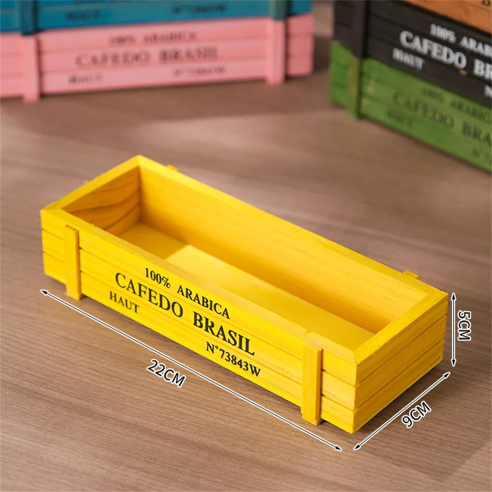 Retro Wooden Planter Box – Succulent, Moss & Desk Organizer