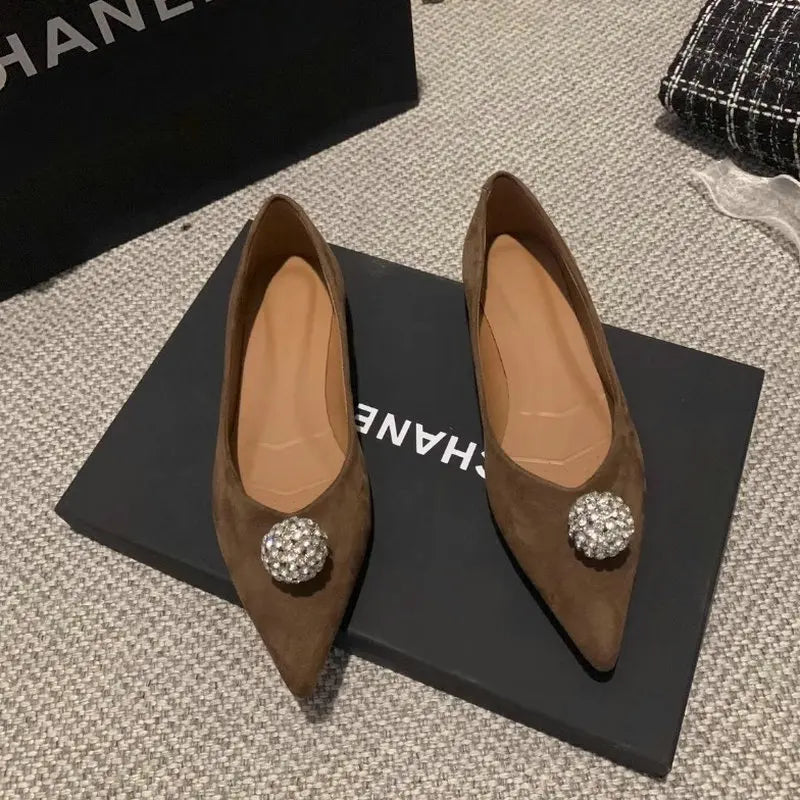 Flat shoes for women Spring Autumn 2025 new rhinestone pointed toe velvet shallow comfort plus size 42 43 44 women's shoes Zpaxo