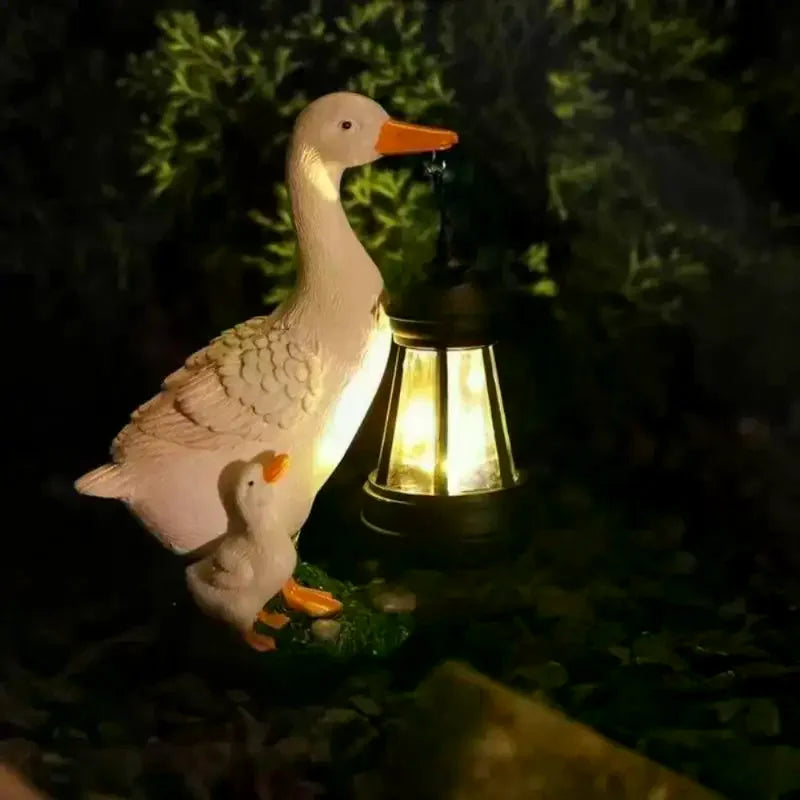 Resin Solar Duck Sculpture Super Bright Warm Light Solar Lamp Garden Stake Light Energy Saving LED Animal Figurine Outdoor Zpaxo