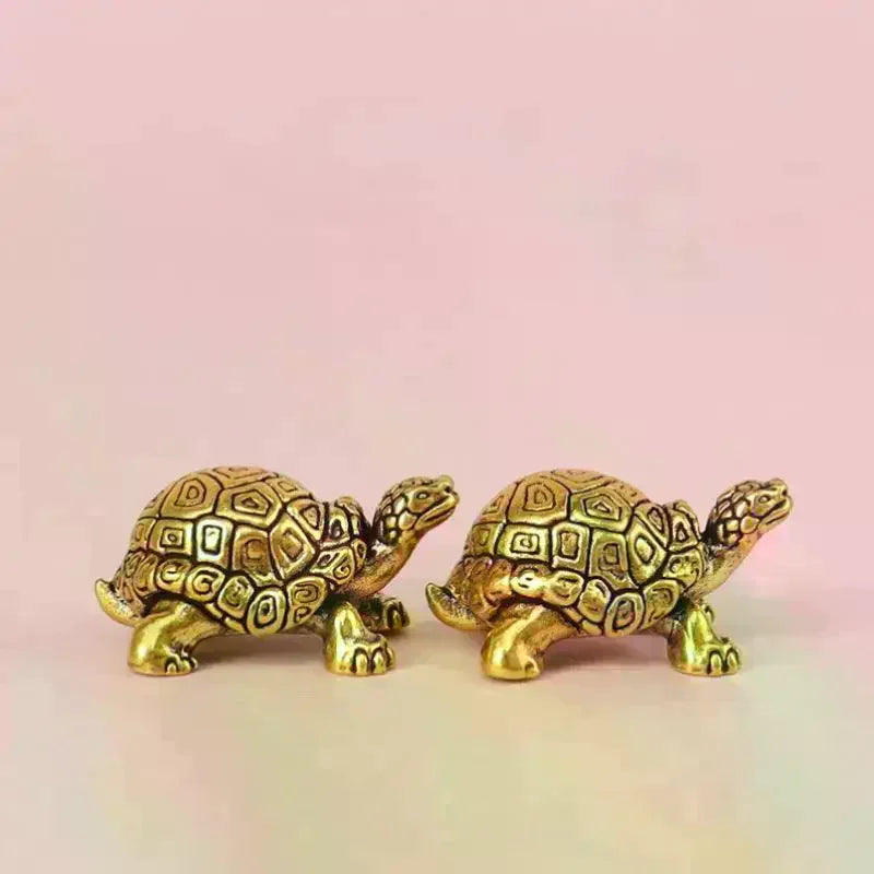 Vintage Brass Tortoise Figurines Metal Animal Sculpture Desktop Feng Shui Ornament Miniatures Antique Tea Pet Crafts Gifts Zpaxo