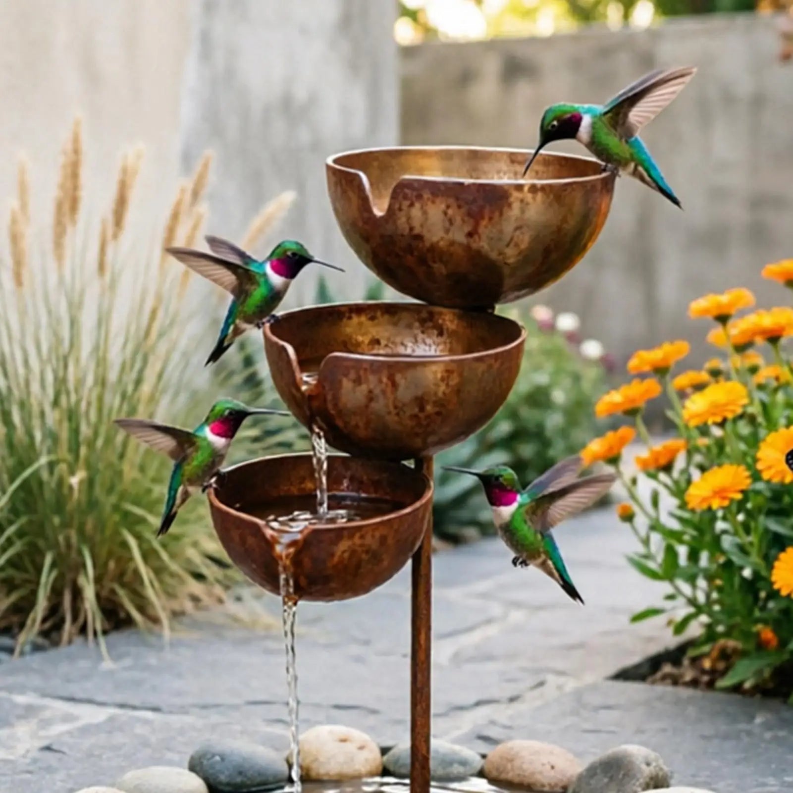 Rain Catcher 3-Tier Cascading Rustproof Outdoor Decor Rain Collector Metal Bird Bath for Yard Lawn Patio Porch Landscape Pathway Zpaxo