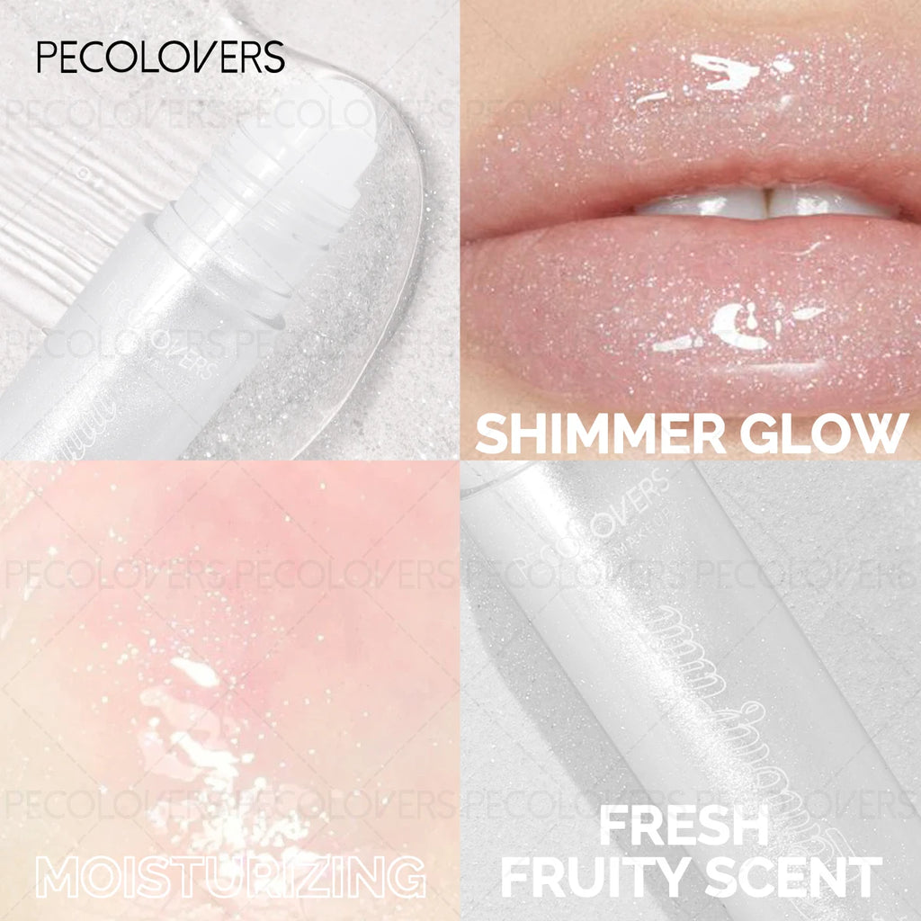 1PC Shimmer Moisturizing Lip Oil Long-Lasting Non-Sticky Lip Gloss Sweatproof Formula Pinkish-Shimmer Lip Gloss for Everyday Zpaxo