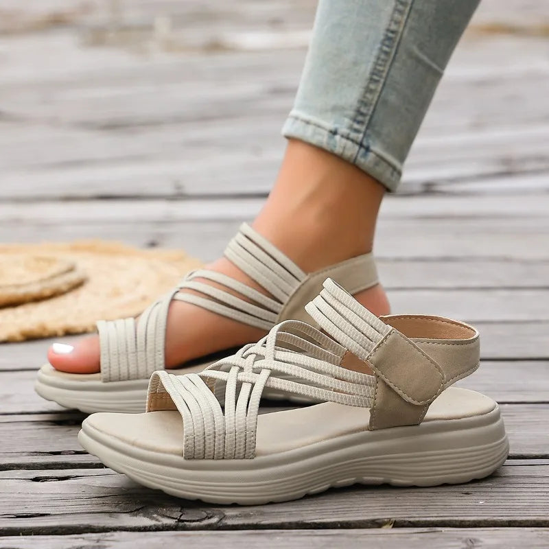 Women's Hollow Out Breathable Wedge Mid Heel Sandals Summer Women Zpaxo