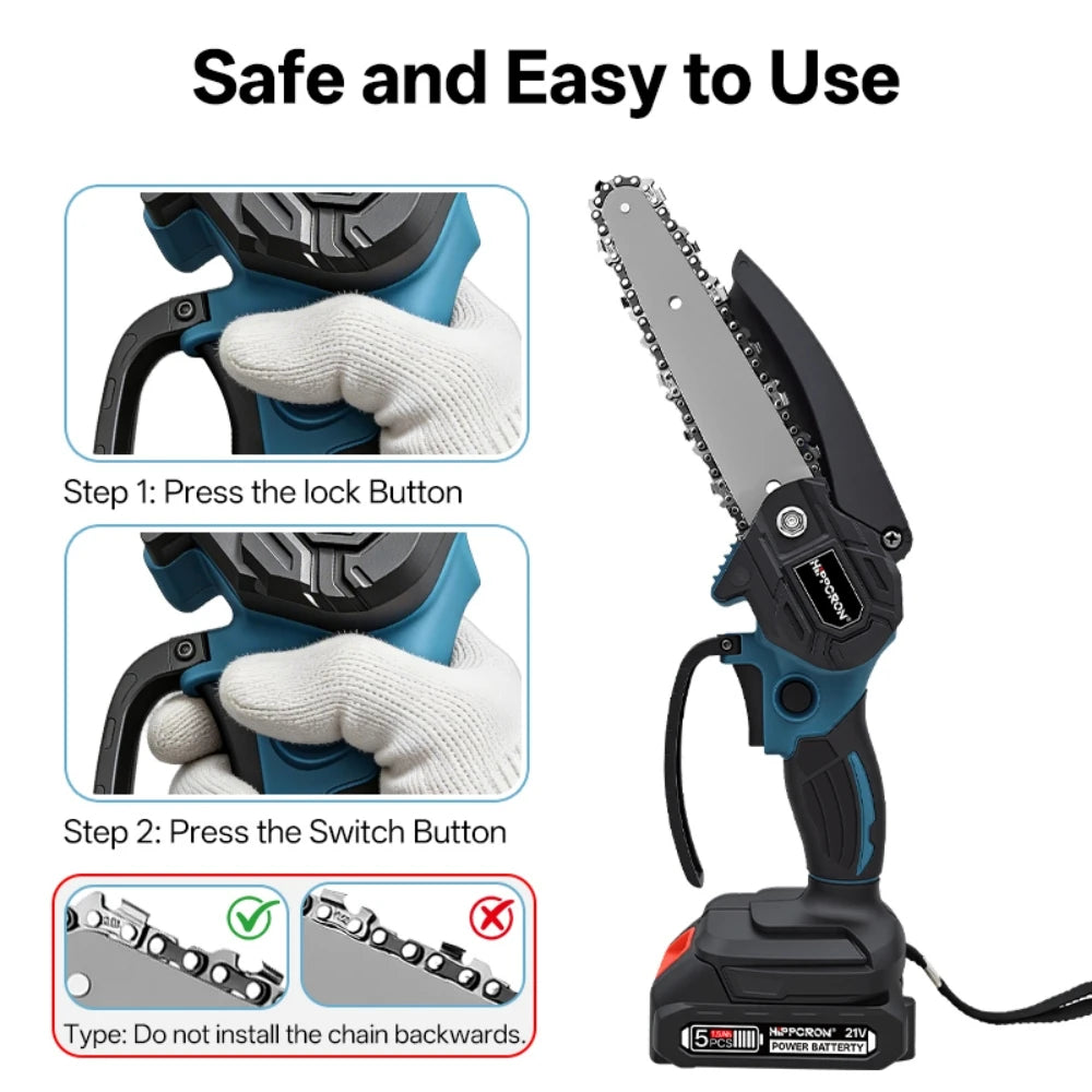 HIPPCRON Brushless Electric Chainsaw Portable Saw Woodworking Power