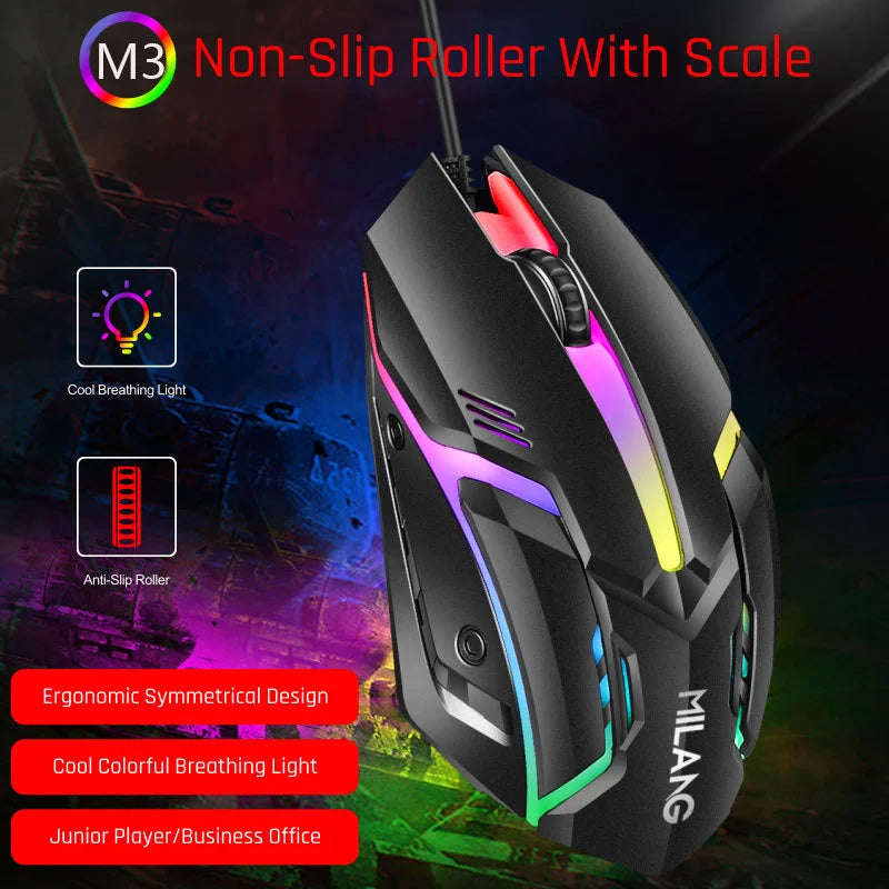 Gaming Mouse Wired M3 Colorful Glowing Electric Office Game USB Mice Zpaxo