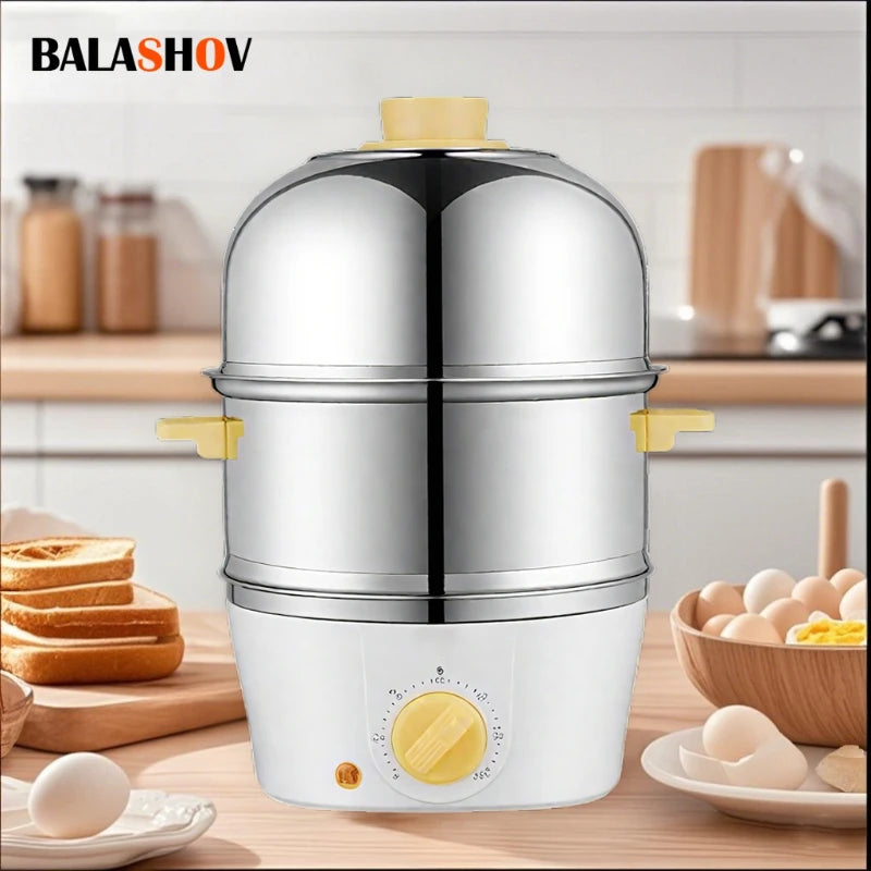 Multi-Function Stainless Steel Double-Layer Egg Cooker – Steamer, Poacher, and Breakfast Maker Egg Boiler Mini Kitchen Appliance Zpaxo