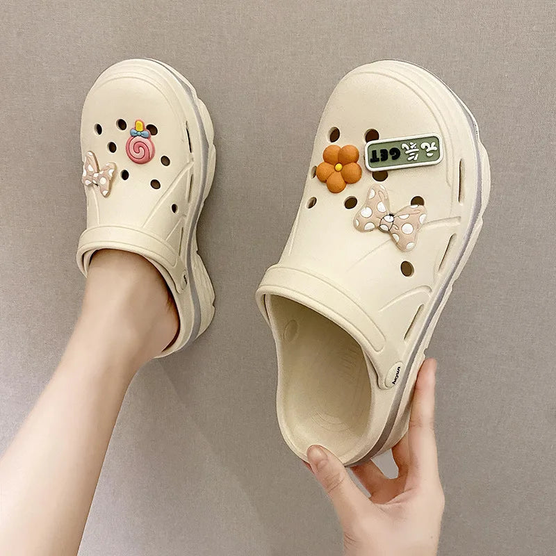 Women's Cute EVA Clogs Two-way Wear Comfortable Slip-on Beach Shoes Zpaxo Beige 37-38