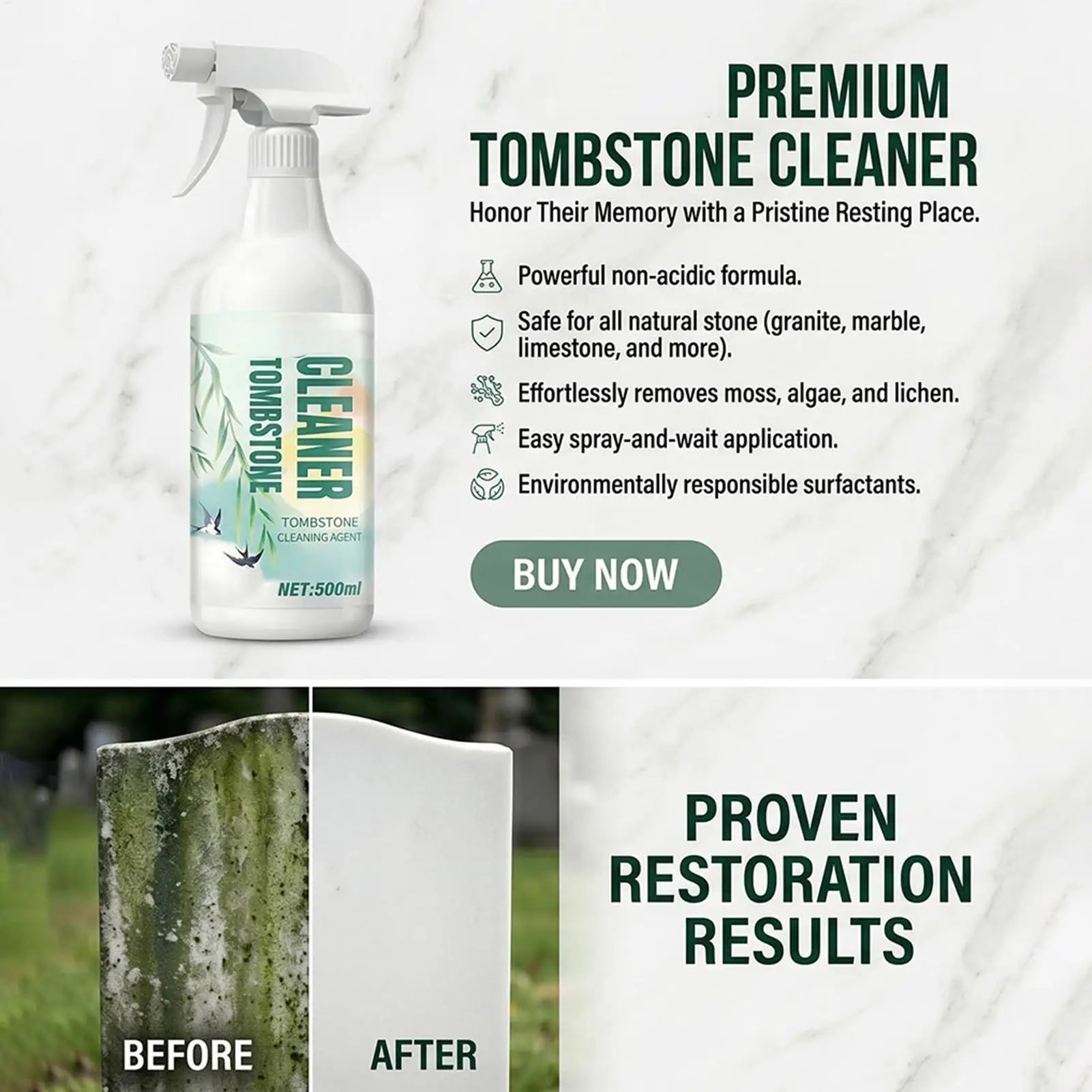 Tombstone Cleaner Spray Granite Marble Stain Remover D2 Biological