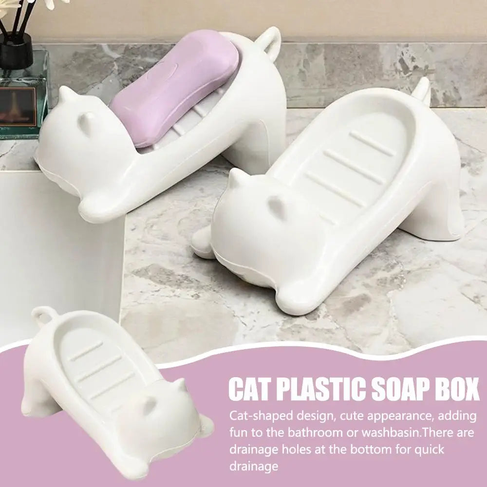 Cat Shaped Soap Dish | Plastic Draining Holder for Bathroom Soap Dish Zpaxo
