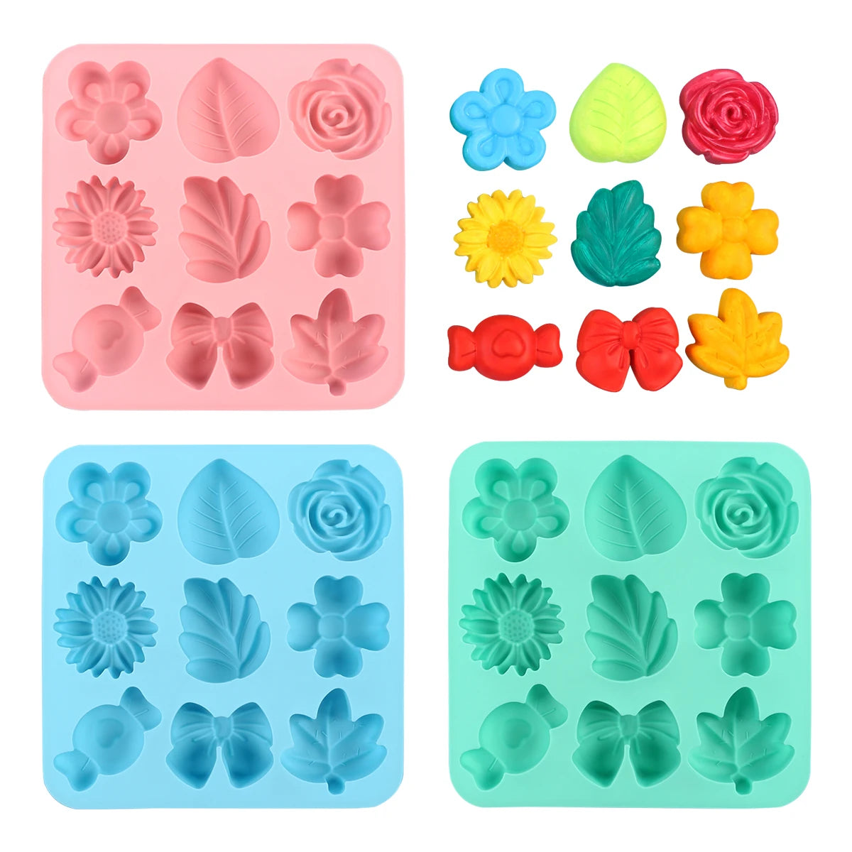 9-Cavity Flower Silicone Mold DIY Chocolate Fondant Cake Decorating Flower Maple Leaf Bow Candy Jelly Dessert Cupcake Baking Zpaxo