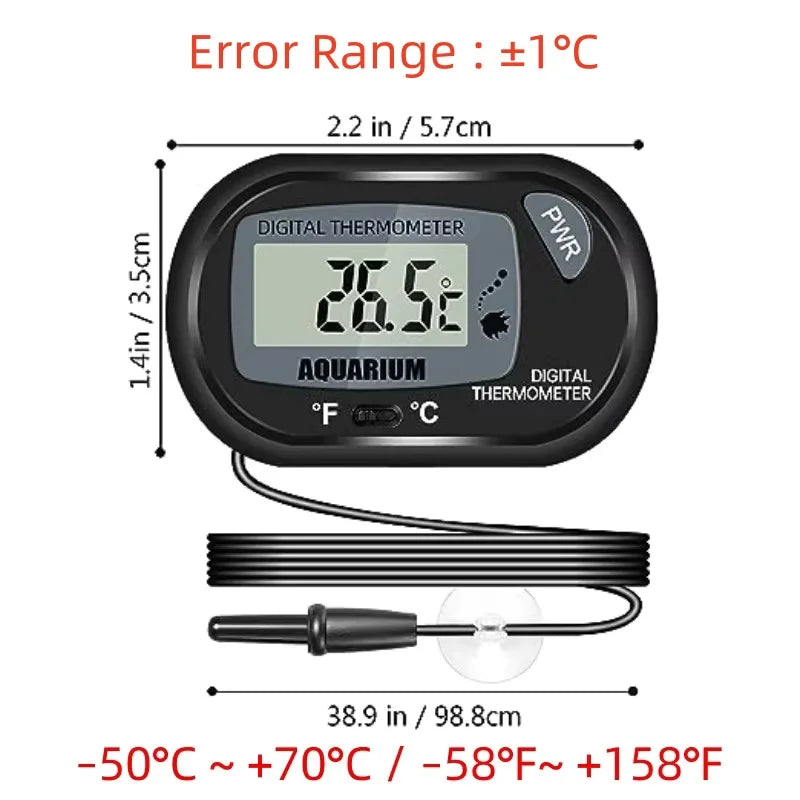Digital Aquarium Thermometer Probe Suction Cup Fish Tank Water