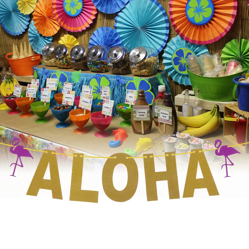Flamingo Theme Party Banner Glitter Aloha Design Hawaii Luau Decor Perfect for Photo Props Dessert Tables Backgrounds Party Zpaxo other