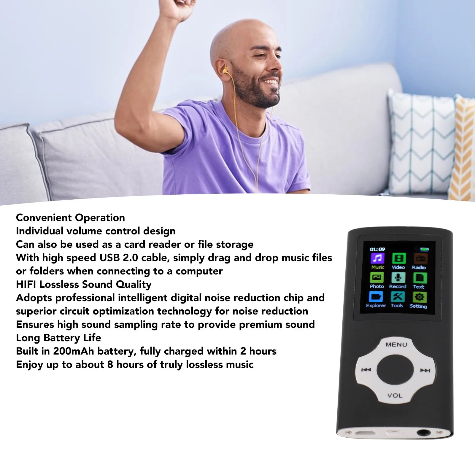 MP3 Player Hifi Lossless Rechargeable Screen Portable Music