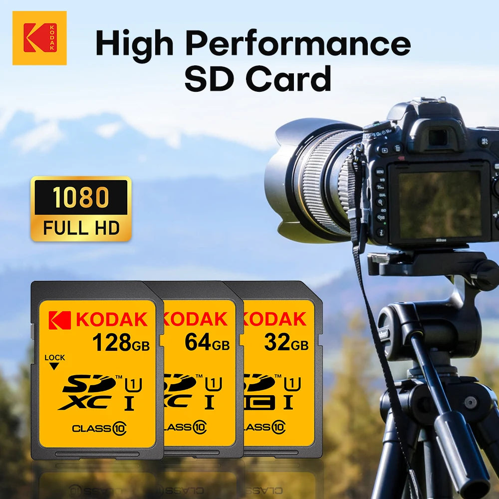 KODAK U1 Class 10 SD Card 128GB 64GB 32GB High Speed Flash Memory Card for DSLR Camera Camcorder Laptop Zpaxo