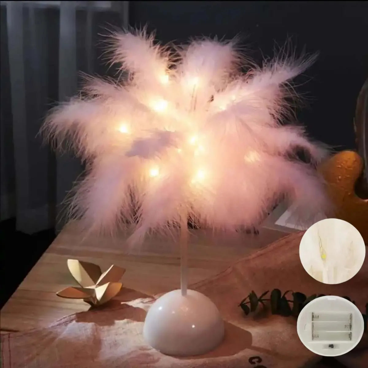 Feather Design LED Table Lamp Kids Battery-powered Portable Ideal Zpaxo