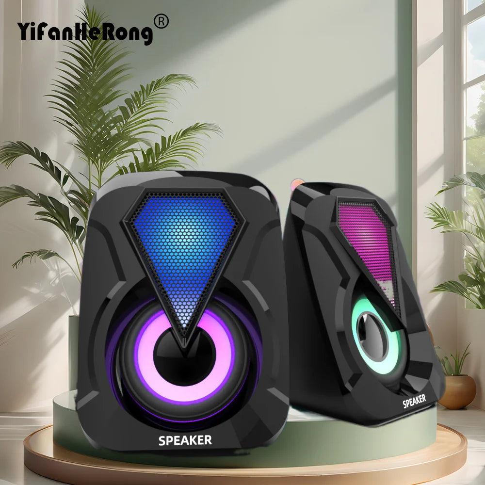 USB Wired Computer Speakers Colorful LED Light Bass Stereo Subwoofer Zpaxo