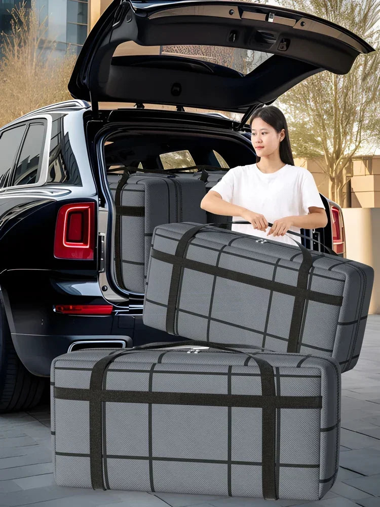 Portable Large Capacity Folding Clothing Storage Bag Hand-Held Duffel Bag Double Zipper Padded Bag Wardrobe Organizer Moving Bag Zpaxo