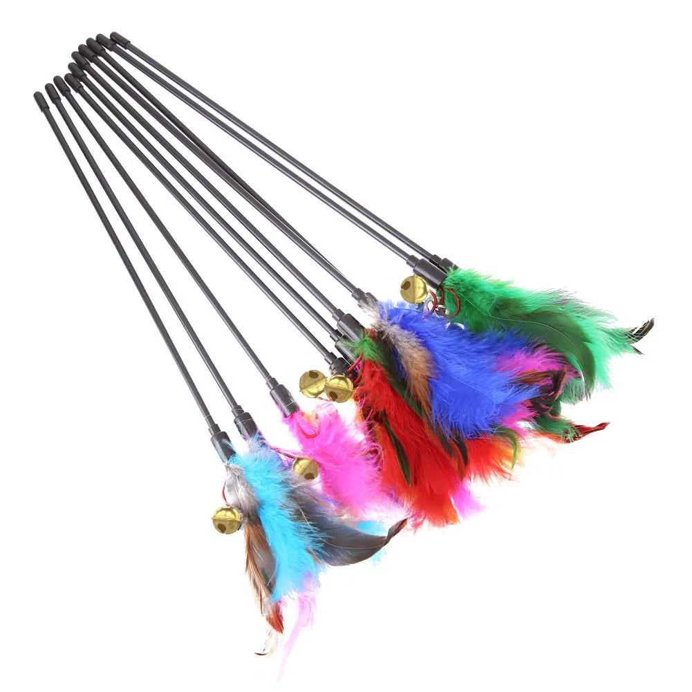 Interactive Funny Cat Stick Colorful Feather Game Wand Exquisite Zpaxo